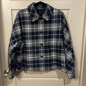Ann Taylor Navy and White Plaid Jacket